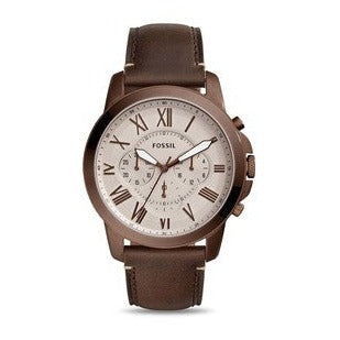 Fossil Grant Chronograph White Dial Brown Leather Strap Watch for Men - FS5344