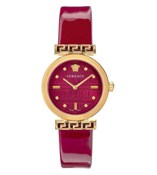 Versace Greca Meander Red Dial Red Leather Strap Watch for Women - VELW00320