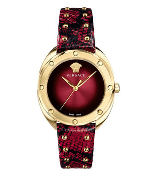 Versace Shadov Quartz Red Dial Red Leather Strap Watch for Women - VEBM00918