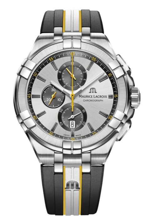 Maurice Lacroix Aikon Chronograph King of the Court Limited Edition Silver Dial Grey Rubber Strap Watch for Men - AI1018-TT030-130-K