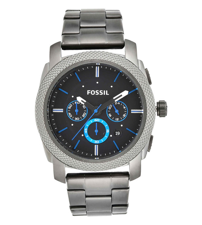 Fossil Machine Chronograph Brown Dial Grey Steel Strap Watch for Men - FS4931