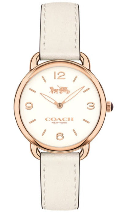 Coach Delancey White Dial White Leather Strap Watch for Women - 14502790