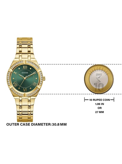 Guess Cosmo Diamonds Green Dial Gold Steel Strap Watch for Women - GW0033L8