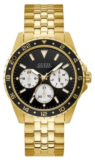 Guess Odyssey Multifunction Black Dial Gold Steel Strap Watch For Men - W1107G4