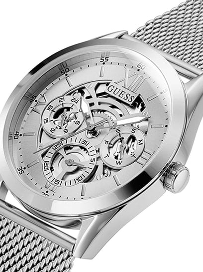 Guess Tailor Multifunction Silver Dial Silver Mesh Bracelet Watch for Men - GW0368G1