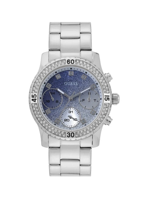 Guess Confetti Diamonds Blue Dial Silver Steel Strap Watch for Women - W0774L6