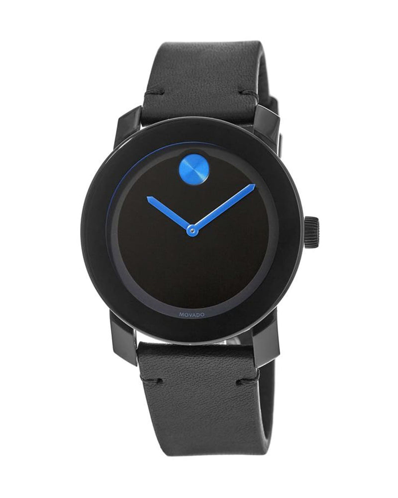 Movado Bold TR90 Black Dial Black Leather Strap Watch For Men - 3600307