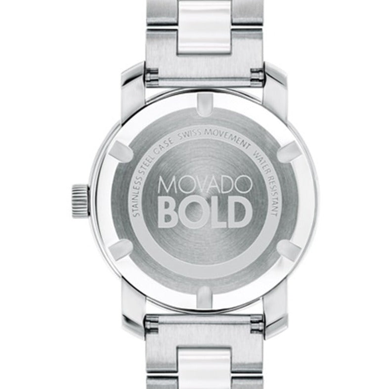 Movado Bold Ceramic Silver Dial Silver Steel Strap Watch for Women - 3600638