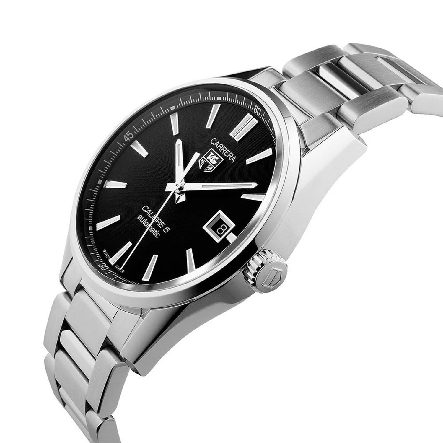 Tag Heuer Carrera Automatic Black Dial Silver Steel Strap Watch for Men - WAR211A.BA0782