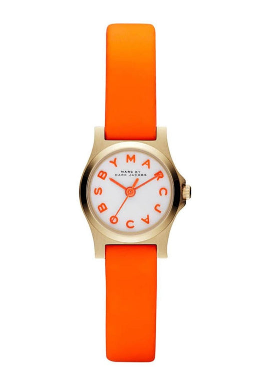 Marc Jacobs Henry Dinky White Dial Orange Leather Strap Watch for Women - MBM1236