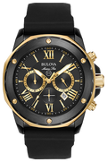 Bulova Marine Star Chronograph Black Dial Black Rubber Strap Watch for Men - 98B278