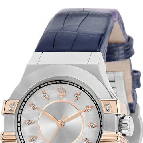 Maserati Potenza 35mm Diamond Silver Dial Blue Strap Watch For Women - R8851108502