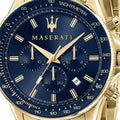 Maserati SFIDA Analog Blue Dial Gold Stainless Steel Watch For Men - R8873640008