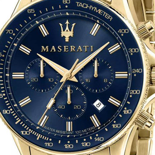 Maserati SFIDA Analog Blue Dial Gold Stainless Steel Watch For Men - R8873640008