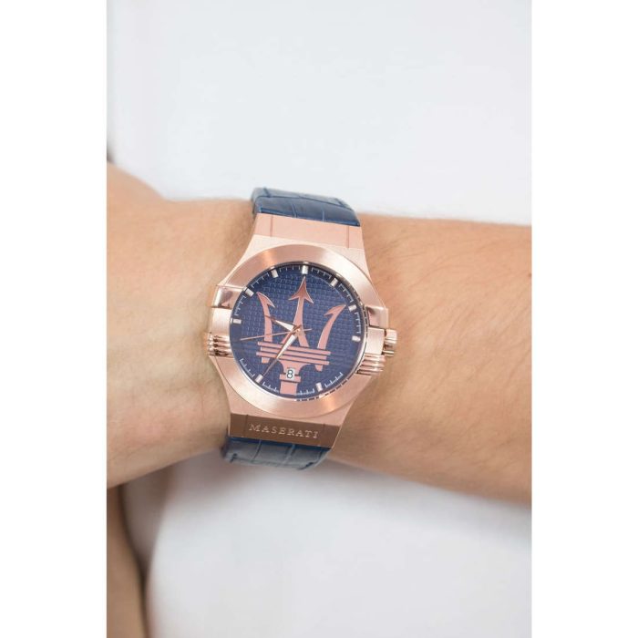 Maserati Potenza 42mm Rose Gold & Blue Dial Blue Leather Strap Watch For Men - R8851108027