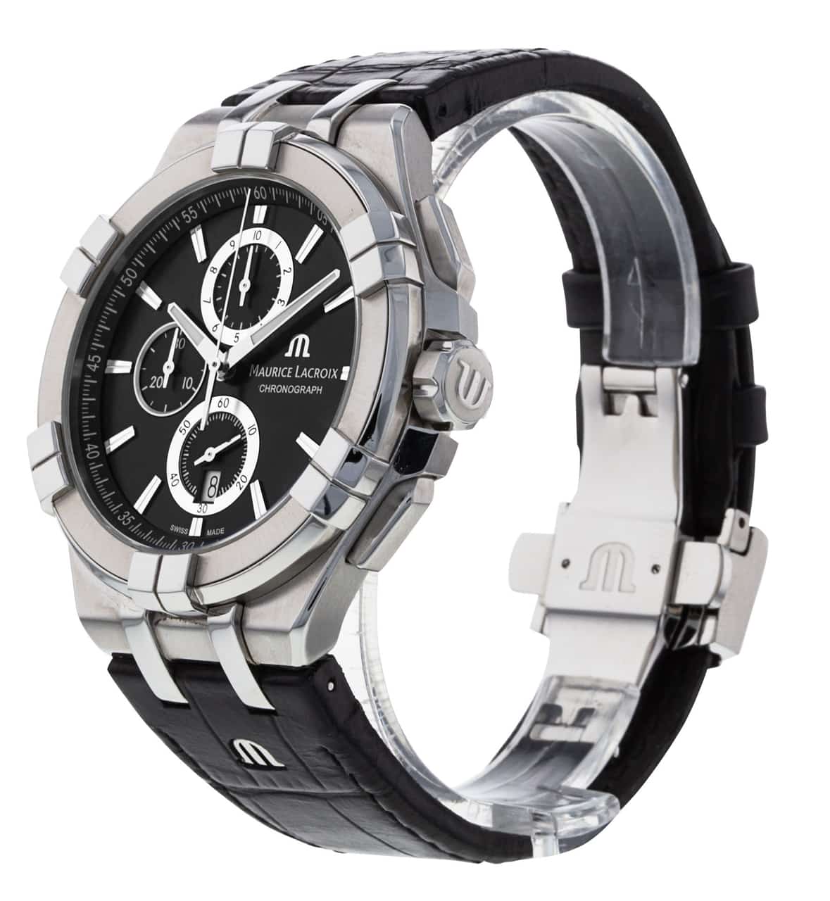 Maurice Lacroix Aikon Chronograph Black Dial Black Leather Strap Watch for Men - AI1018-SS001-330-1