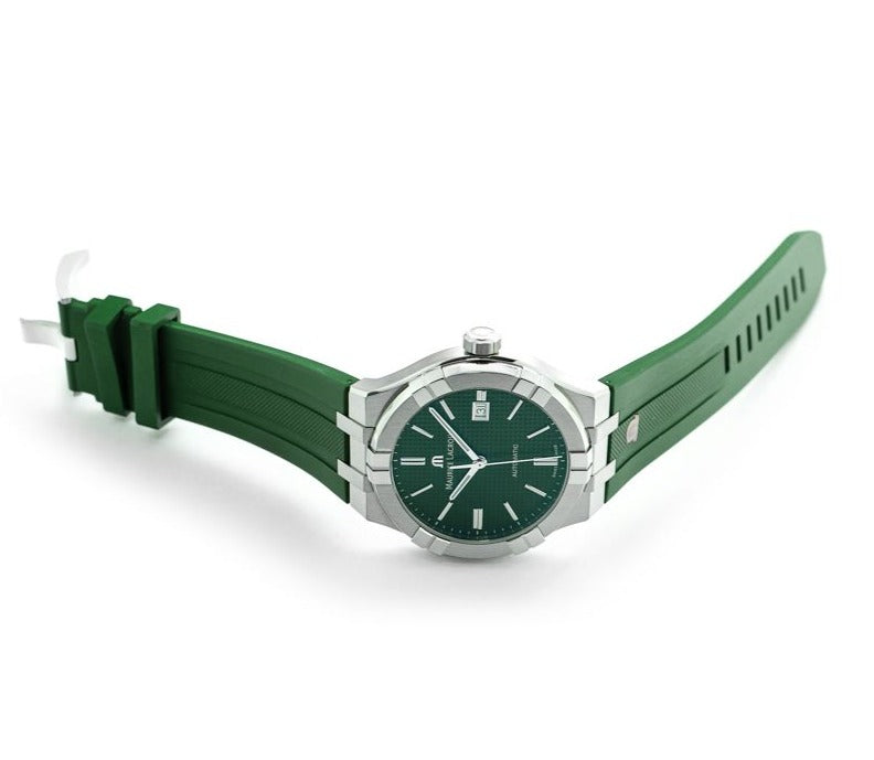 Maurice Lacroix Aikon Chronograph Green Dial Green Rubber Strap Watch for Men - AI1808-SS000-630-5