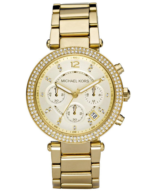 Michael Kors Parker White Dial Gold Steel Strap Watch for Women - MK6056