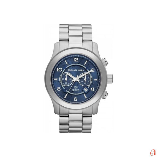 Michael Kors Stop Hunger Chronograph Blue Dial Silver Steel Strap Watch for Men - MK8314