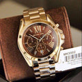 Michael Kors Bradshaw Chronograph Brown Dial Gold Steel Strap Watch for Women - MK5502