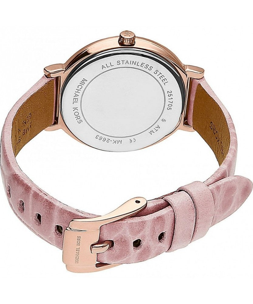 Michael Kors Cinthia Mother of Pearl Dial Pink Leather Strap Watch for Women - MK2663