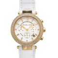 Michael Kors Parker White Dial with Diamonds White Leather Strap Watch for Women - MK2290