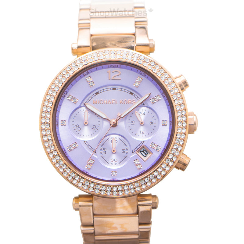 Michael Kors Parker Lilac Dial Gold Steel Strap Watch for Women - MK6169