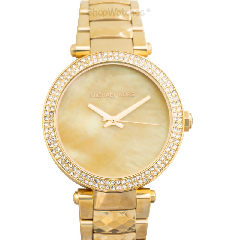 Michael Kors Parker Gold Mother of Pearl Dial Gold Steel Strap Watch for Women - MK6425