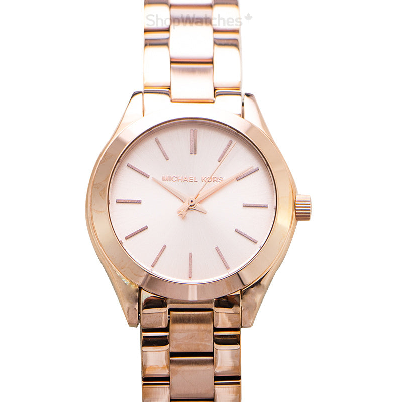 Michael Kors Slim Runway Rose Gold Dial Steel Strap Watch for Women - MK3513