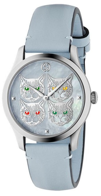 Gucci G Timeless Mother of Pearl Blue Dial Blue Leather Strap Watch For Women - YA1264124