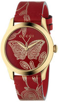 Gucci G Timeless Quartz Red Dial Red Leather Strap Watch For Women - YA1264054