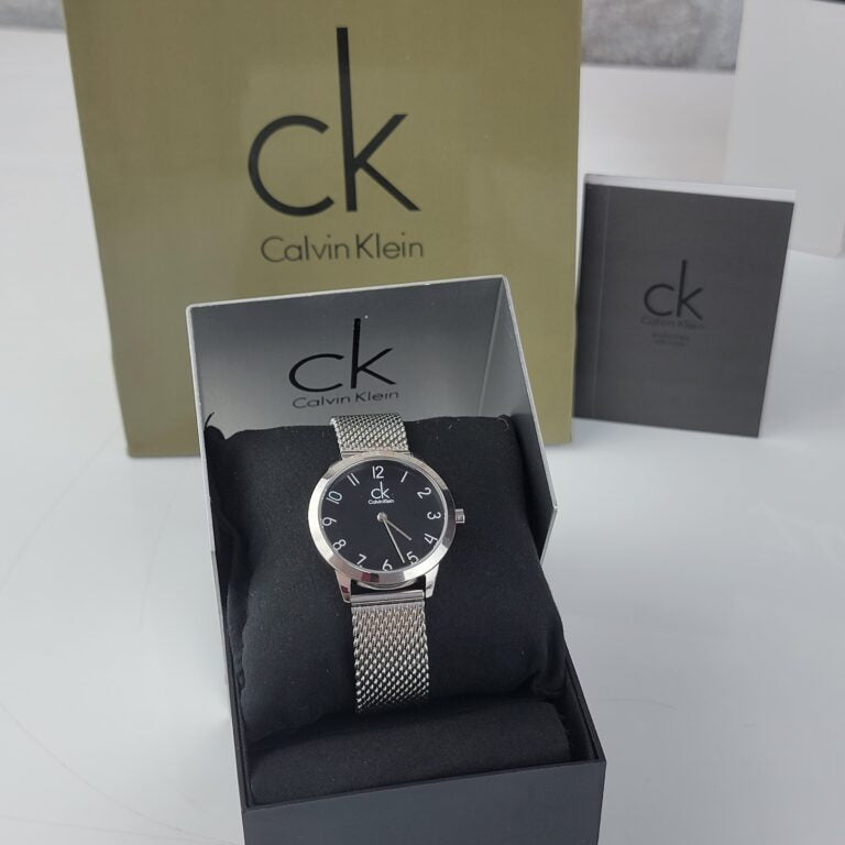 Calvin Klein Minimal Black Dial Silver Mesh Bracelet Watch for Women - K3M52151