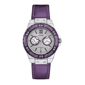 Guess Limelight Quartz Silver Dial Purple Leather Strap Watch For Women - W0775L6