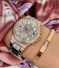 Guess Moonlight Multi Function Diamonds White Dial Rose Gold Steel Strap Watch for Women - GW0320L3