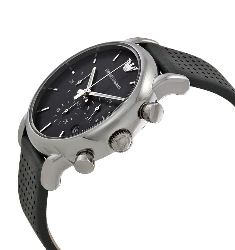 Emporio Armani Luigi Chronograph Quartz Grey Dial Grey Leather Strap Watch For Men - AR1735