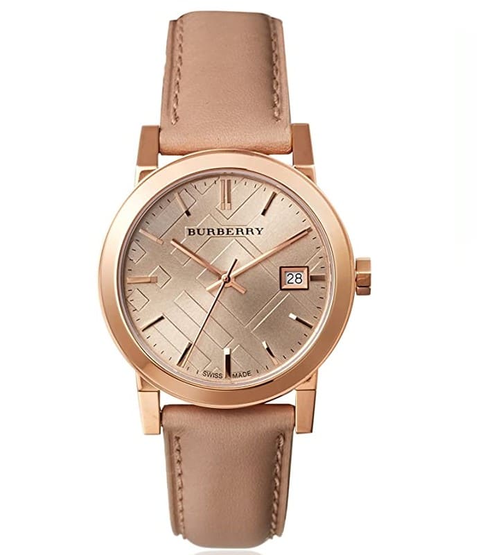 Burberry The City Rose Gold Dial Beige Leather Strap Watch for Women - BU9014