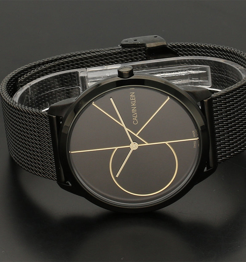 Calvin Klein Minimal Black Dial Black Mesh Bracelet Watch for Men - K3M214X1