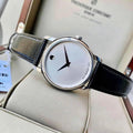 Movado Museum Silver Dial Black Leather Strap Watch For Women - 2100003