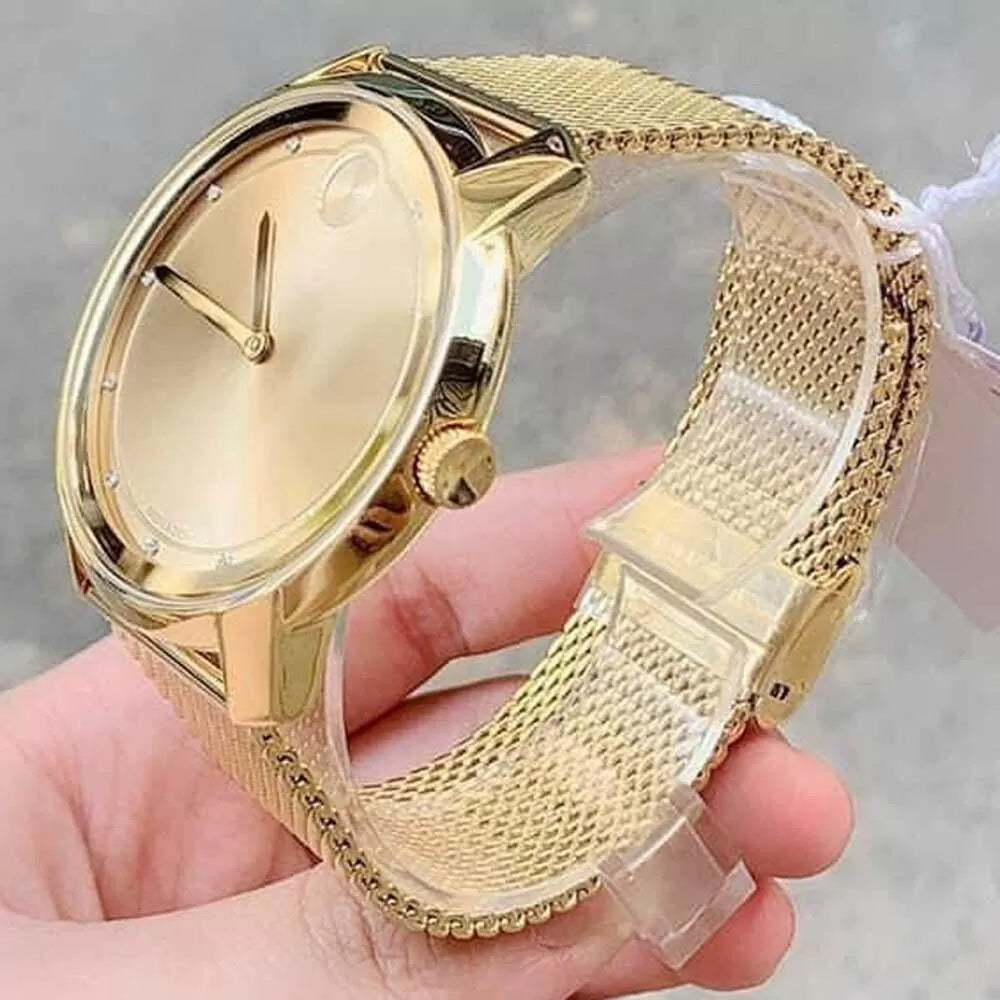 Movado Bold Diamonds Gold Dial Gold Mesh Bracelet Watch For Men - 3600460