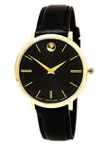 Movado Ultra Slim Black Dial Black Leather Strap Watch For Women - 0607091