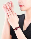 Swarovski Crystal Flower Red Dial Red Leather Strap Watch for Women - 5552780