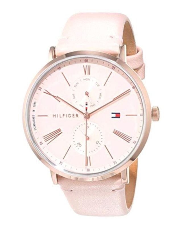 Tommy Hilfiger Jenna Analog Pink Dial Pink Leather Strap Watch for Women - 1782071