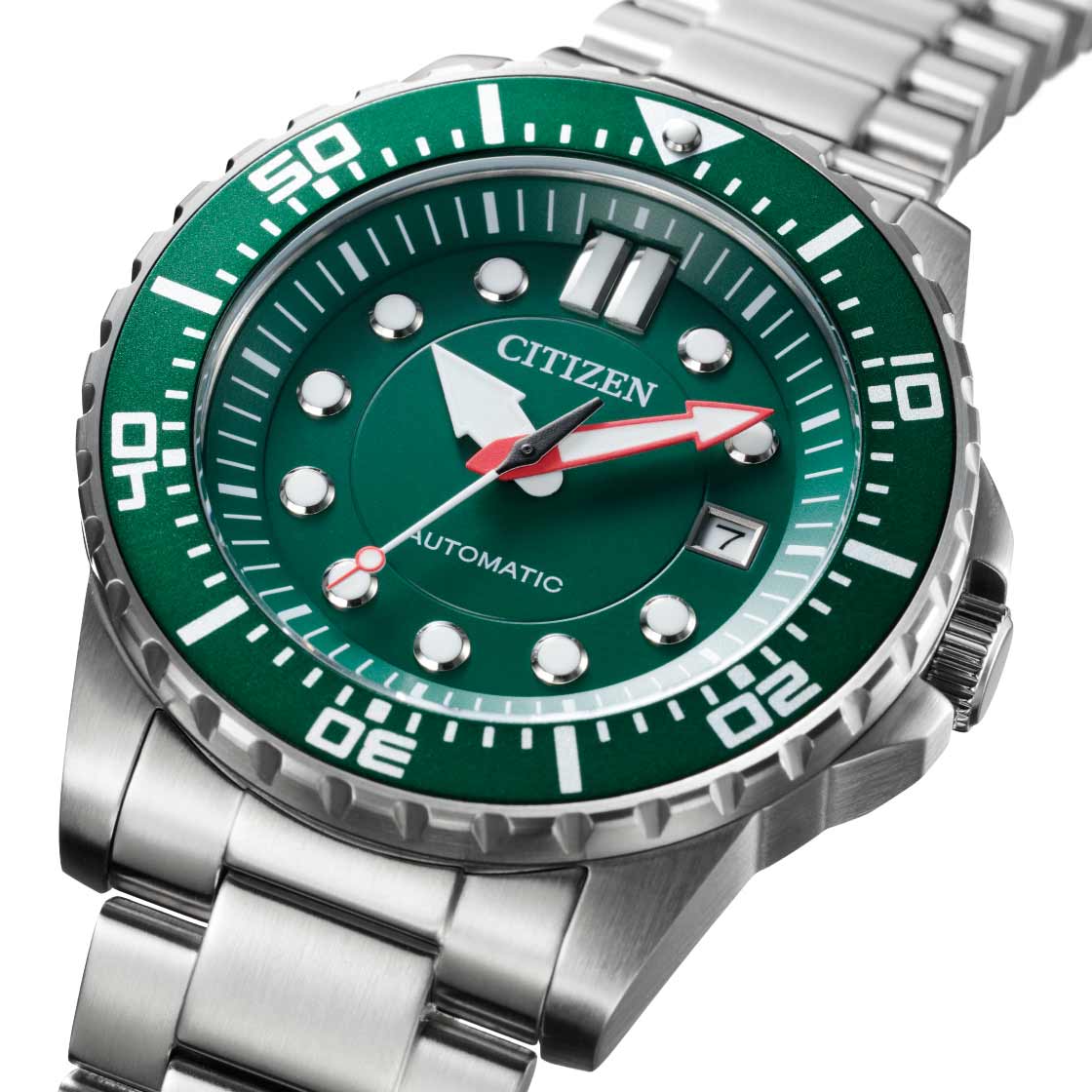 Citizen Promaster Mechanical Green Dial Silver Stainless Steel Strap Watch For Men - NJ0129-87X