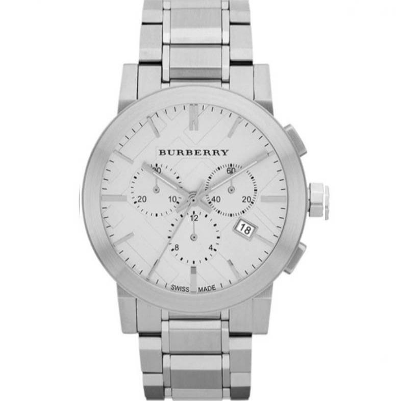 Burberry The City Chronograph Silver Dial Silver Steel Strap Watch for Men - BU9350