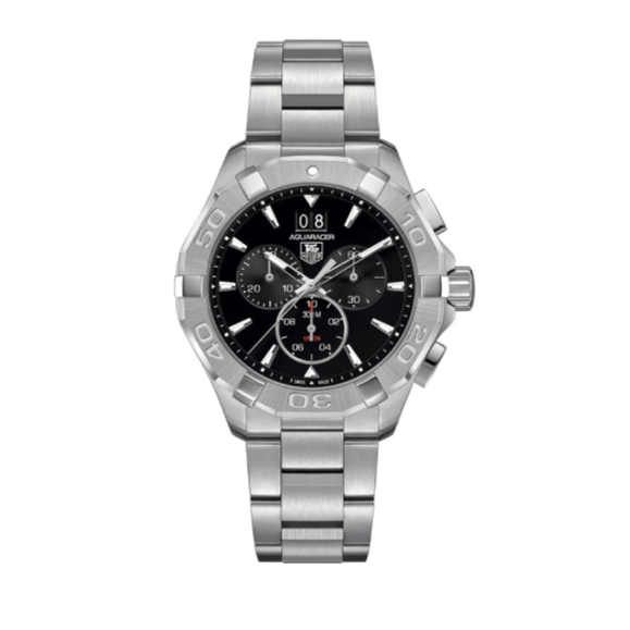 Tag Heuer Aquaracer Quartz Chronograph Black Dial Silver Steel Strap Watch for Men - CAY1110.BA0927