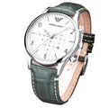 Emporio Armani Classic Chronograph Silver Dial Grey Leather Strap Watch For Men - AR1861