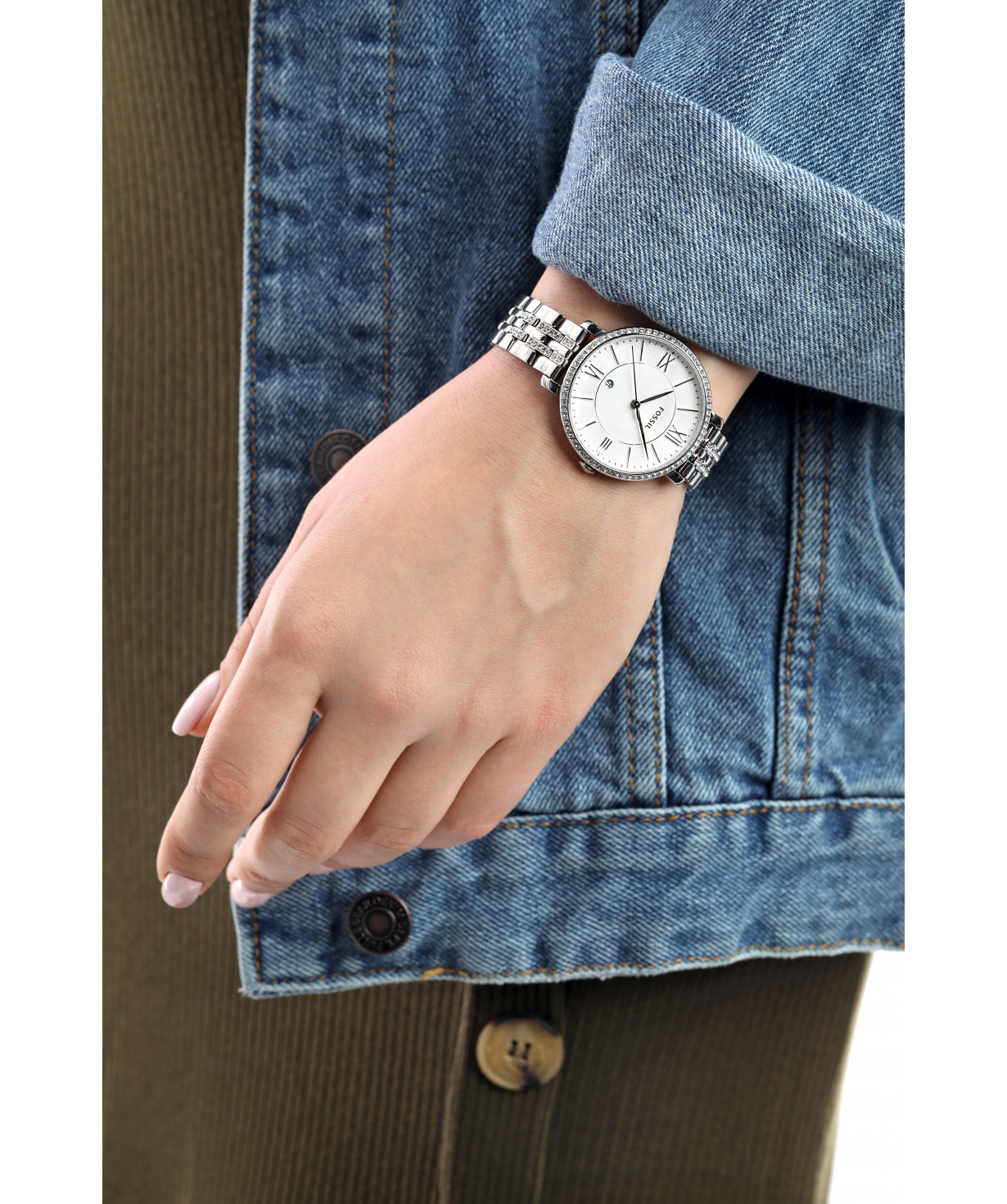 Fossil Jacqueline White Dial Silver Steel Strap Watch for Women - ES3545