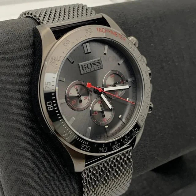 Hugo Boss Ikon Chronograph Grey Dial Grey Mesh Bracelet Watch for Men - 1513443