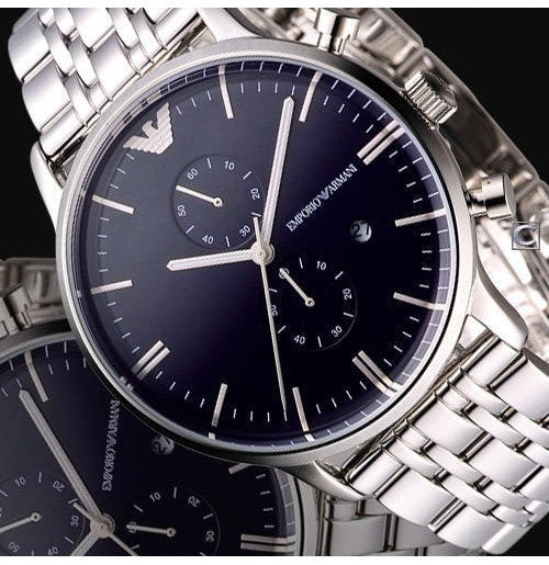 Emporio Armani Gianni Chronograph Blue Dial Silver Steel Strap Watch For Men - AR1648