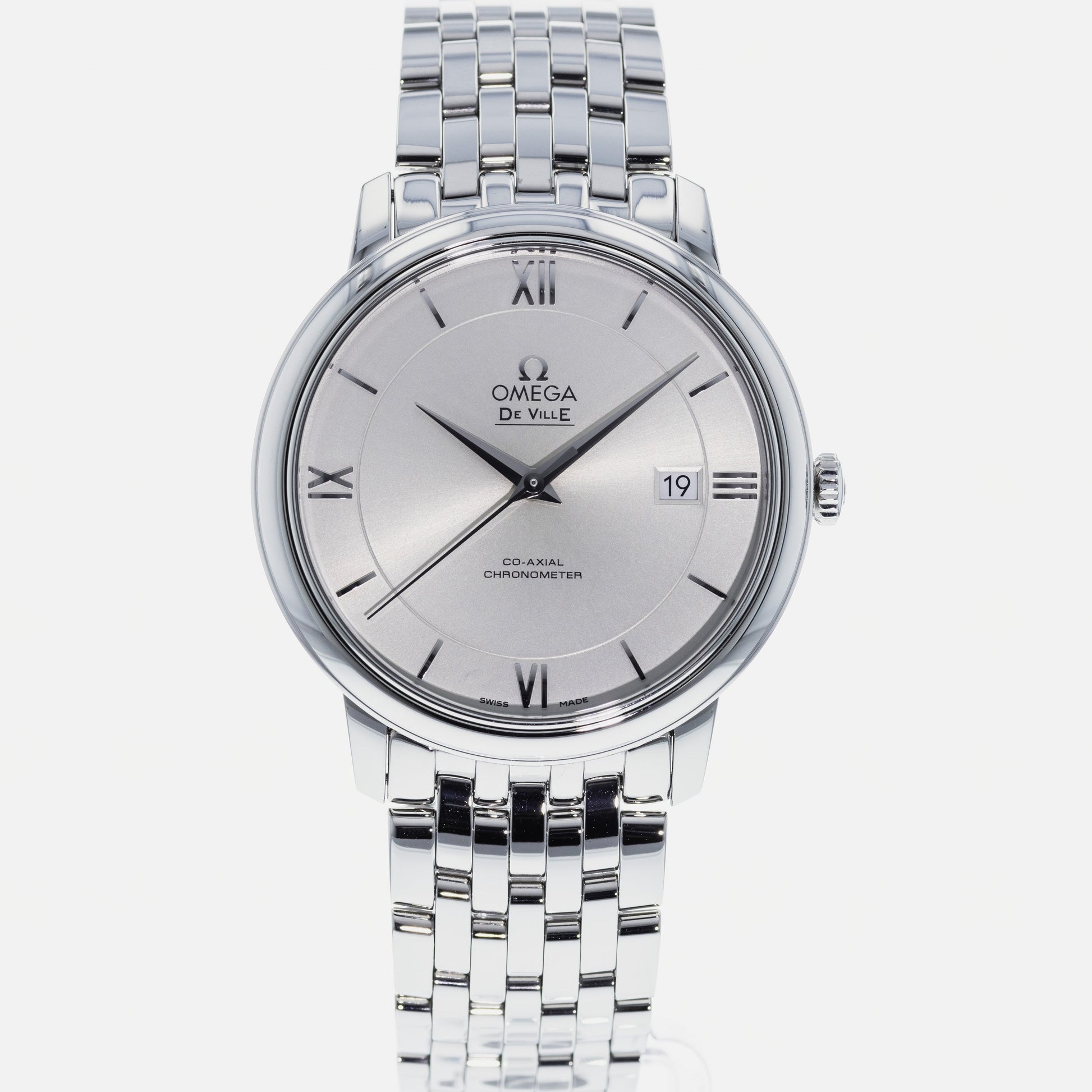 Omega De Ville Prestige Co-Axial Silver Dial Silver Steel Strap Watch for Men - 424.10.40.20.02.003